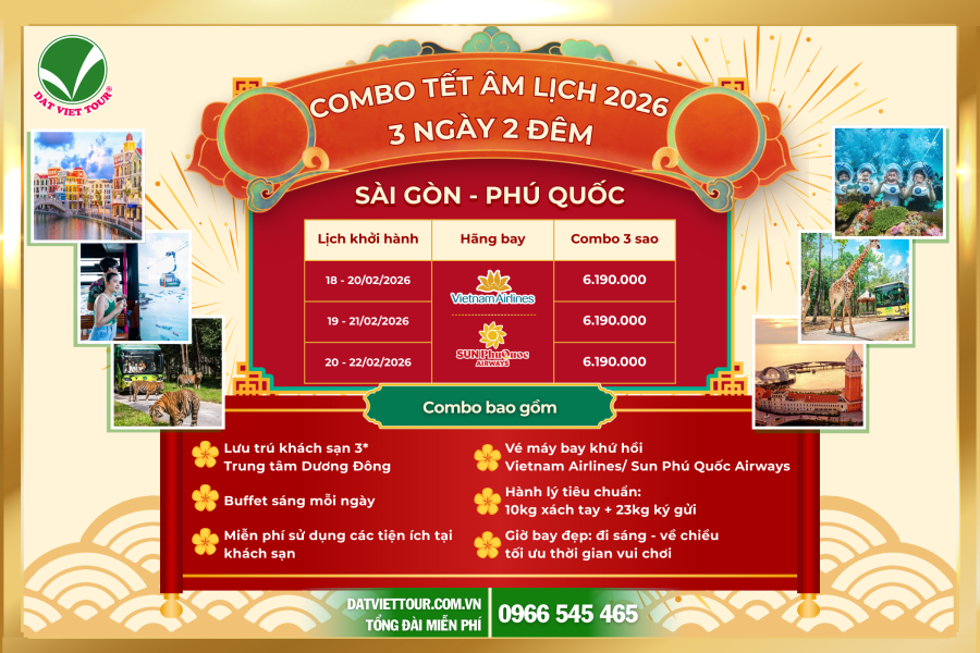 COMBO TẾT ÂM LỊCH 2026 SÀI GÒN – PHÚ QUỐC 3N2Đ | VÉ MÁY BAY + KHÁCH SẠN 3* TRUNG TÂM DƯƠNG ĐÔNG