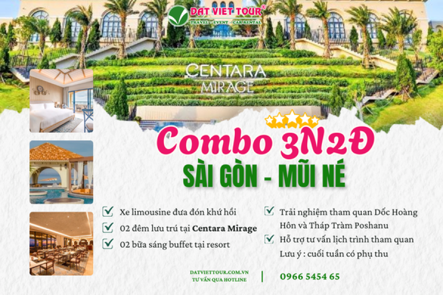 COMBO 3N2D SÀI GÒN – MŨI NÉ| XE LIMOUSINE + CENTARA MIRAGE MŨI NÉ 5*