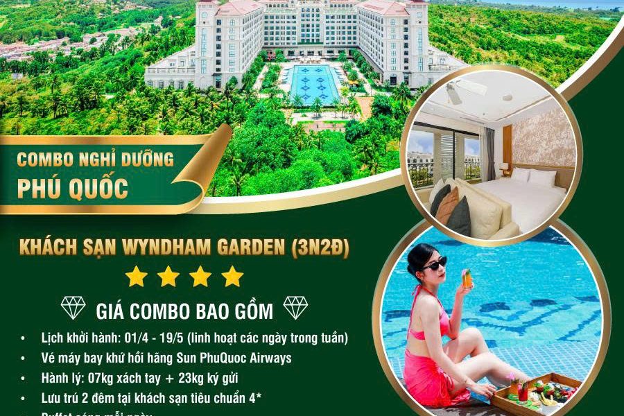 COMBO 3N2Đ SÀI GÒN – PHÚ QUỐC | VÉ MÁY BAY SUNPHUQUOC AIRWAYS + KHÁCH SẠN WYNDHAM GARDEN 4 SAO