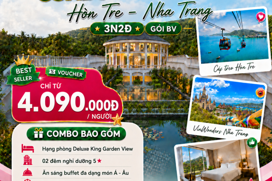 COMBO 3N2Đ MARRIOT HÒN TRE NHA TRANG | GÓI BV: ĂN SÁNG + LƯU TRÚ + 02 ĐÊM VUI CHƠI VINWONDER