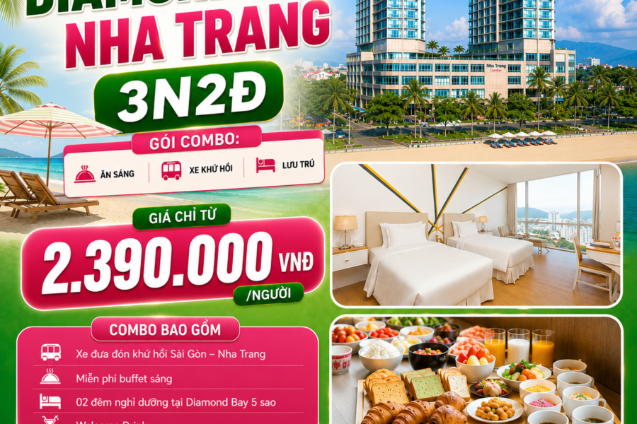 COMBO 3N2Đ DIAMOND BAY NHA TRANG 5 SAO | GÓI COMBO: ĂN SÁNG + XE KHỨ HỒI + LƯU TRÚ