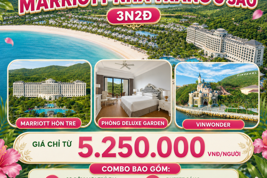 COMBO 3N2Đ MARRIOTT NHA TRANG 5 SAO | GÓI COMBO: ĂN SÁNG + XE KHỨ HỒI + LƯU TRÚ + VÉ VUI CHƠI VINWONDER 02 ĐÊM